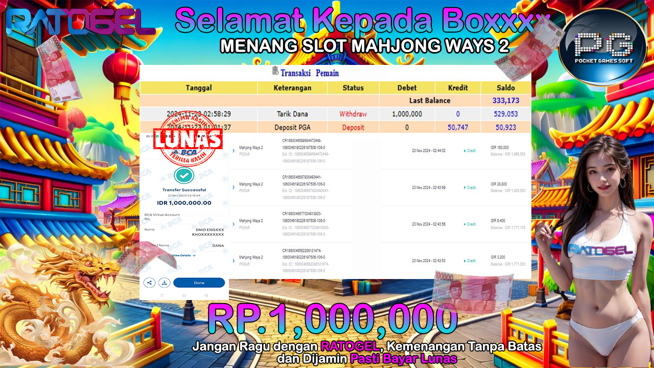 BUKTI JACKPOT SLOT MAHJONG WAYS 2 TERPERCAYA DI INDONESIA TGL 23-11-2024