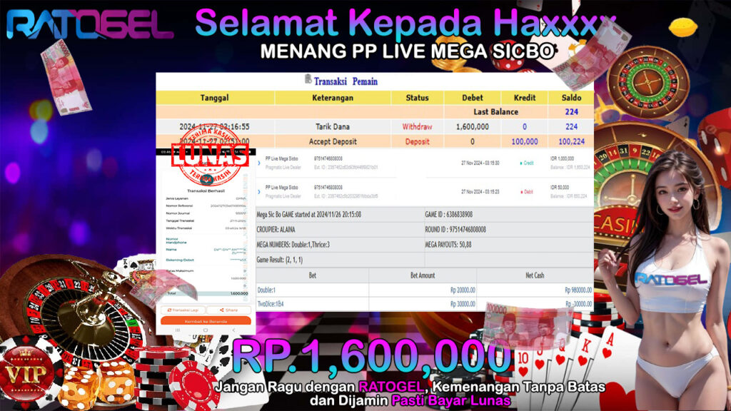 BUKTI JACKPOT PP LIVE MEGA SICBO TERPERCAYA DI INDONESIA TGL 27-11-2024