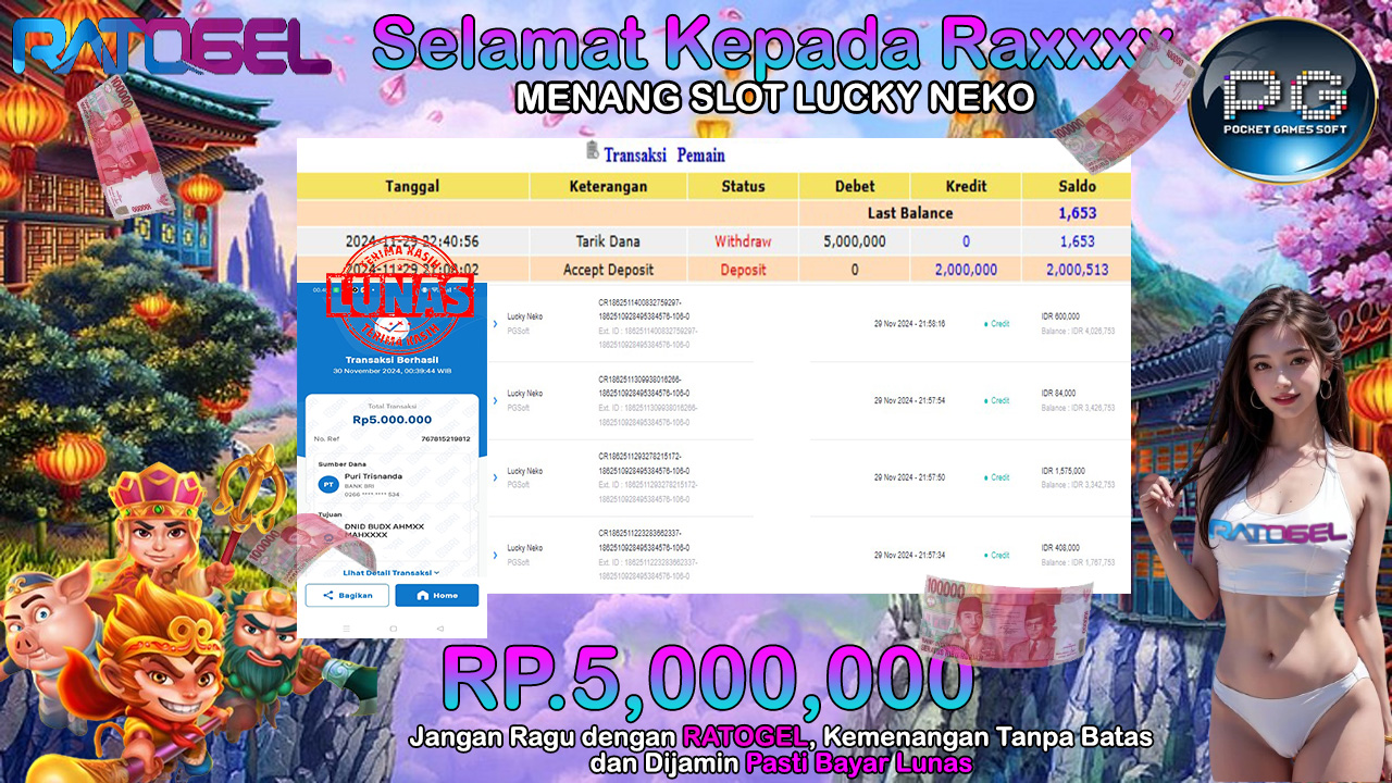 BUKTI JACKPOT SLOT LUCKY NEKO TERPERCAYA DI INDONESIA TGL 30-11-2024