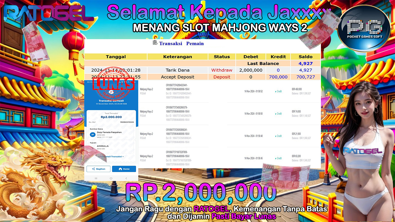 BUKTI JACKPOT SLOT MAHJONG WAYS 2 TERPERCAYA DI INDONESIA TGL 14-11-2024