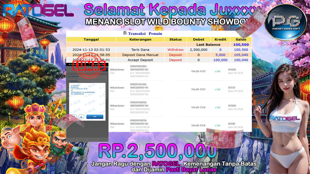 BUKTI JACKPOT SLOT WILD BOUNTY SHOWDOWN TERPERCAYA DI INDONESIA TGL 13-11-2024