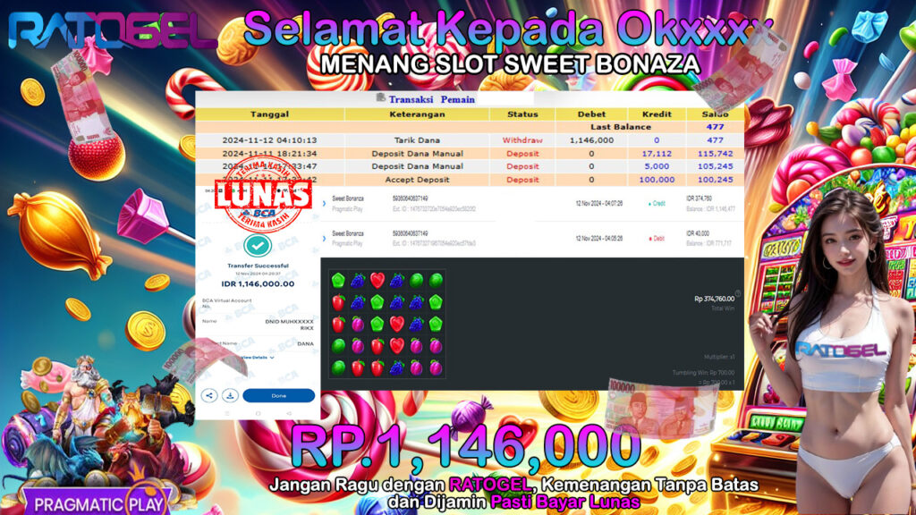 BUKTI JACKPOT SLOT SWEET BONANZA TERPERCAYA DI INDONESIA TGL 12-11-2024