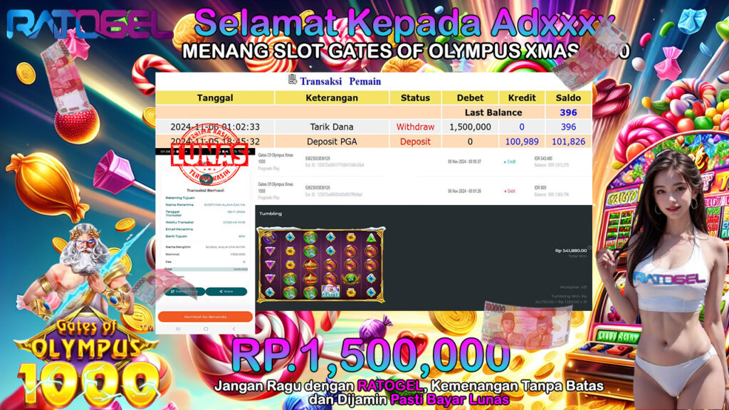 BUKTI JACKPOT SLOT GATES OF OLYMPUS XMAS 1000 TERPERCAYA DI INDONESIA TGL 06-11-2024