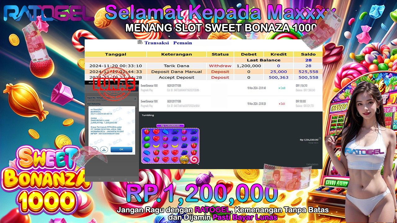 BUKTI JACKPOT SLOT SWEET BONANZA 1000 TERPERCAYA DI INDONESIA TGL 20-11-2024