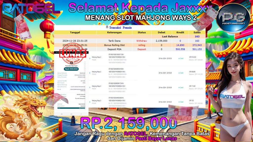 BUKTI JACKPOT SLOT MAHJONG WAYS 2 TERPERCAYA DI INDONESIA TGL 29-11-2024