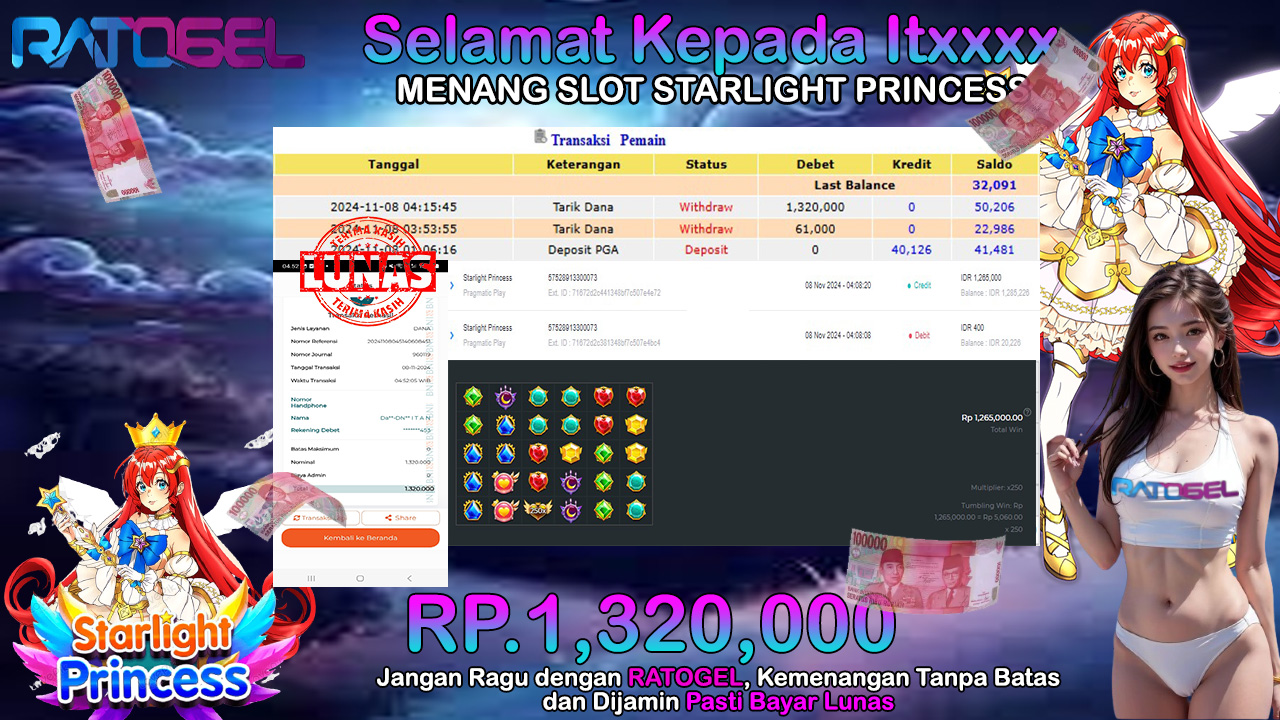 BUKTI JACKPOT SLOT STARLIHGT PRINCESS TERPERCAYA DI INDONESIA TGL 08-11-2024