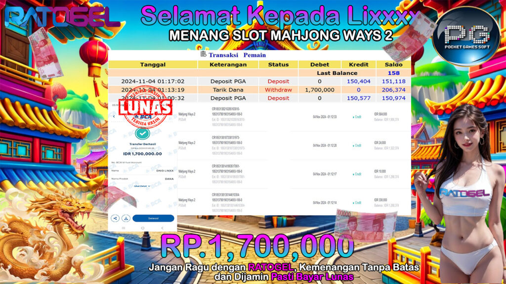 BUKTI JACKPOT SLOT MAHJONG WAYS 2 TERPERCAYA DI INDONESIA TGL 04-11-2024