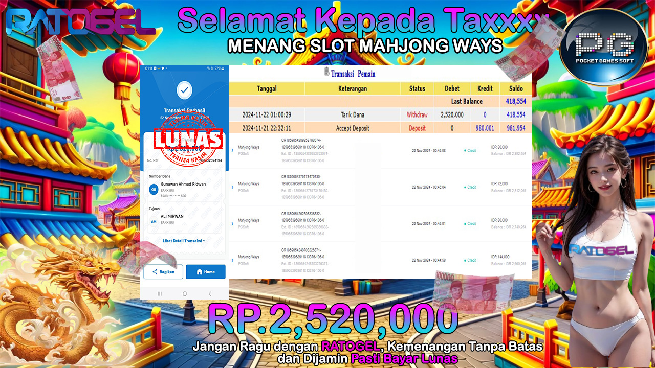 BUKTI JACKPOT SLOT MAHJONG WAYS TERPERCAYA DI INDONESIA TGL 22-11-2024