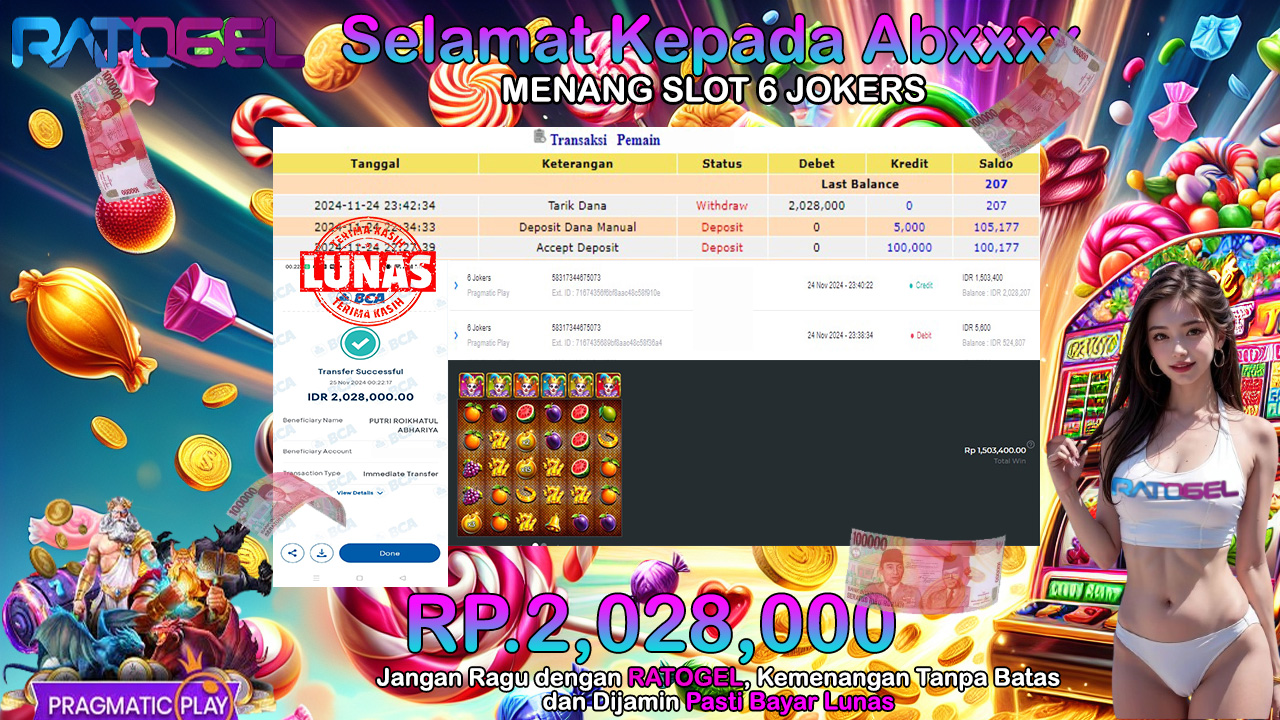 BUKTI JACKPOT SLOT 6 JOKERS TERPERCAYA DI INDONESIA TGL 25-11-2024