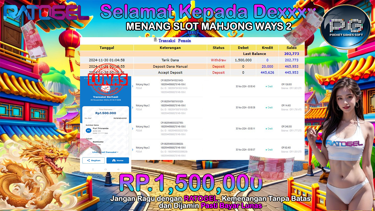 BUKTI JACKPOT SLOT MAHJONG WAYS 2 TERPERCAYA DI INDONESIA TGL 30-11-2024