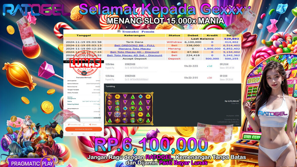 BUKTI JACKPOT SLOT 15.000x MANIA TERPERCAYA DI INDONESIA TGL 19-11-2024