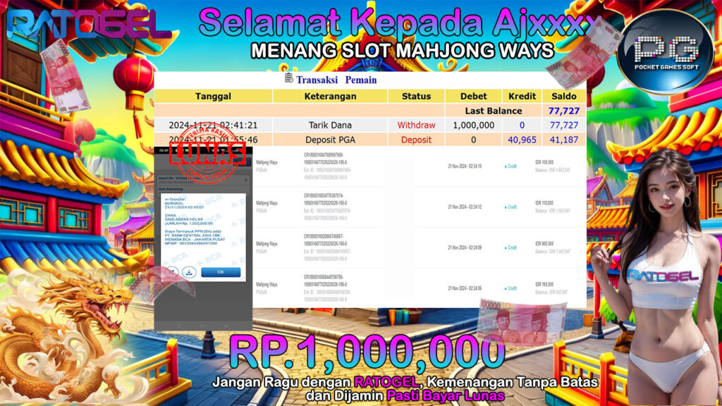 BUKTI JACKPOT SLOT MAHJONG WAYS TERPERCAYA DI INDONESIA TGL 21-11-2024