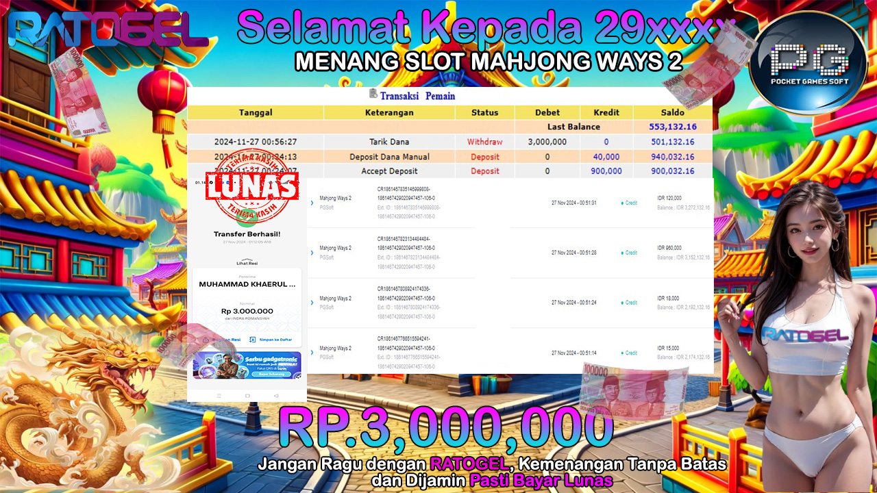 BUKTI JACKPOT SLOT MAHJONG WAYS 2 TERPERCAYA DI INDONESIA TGL 27-11-2024