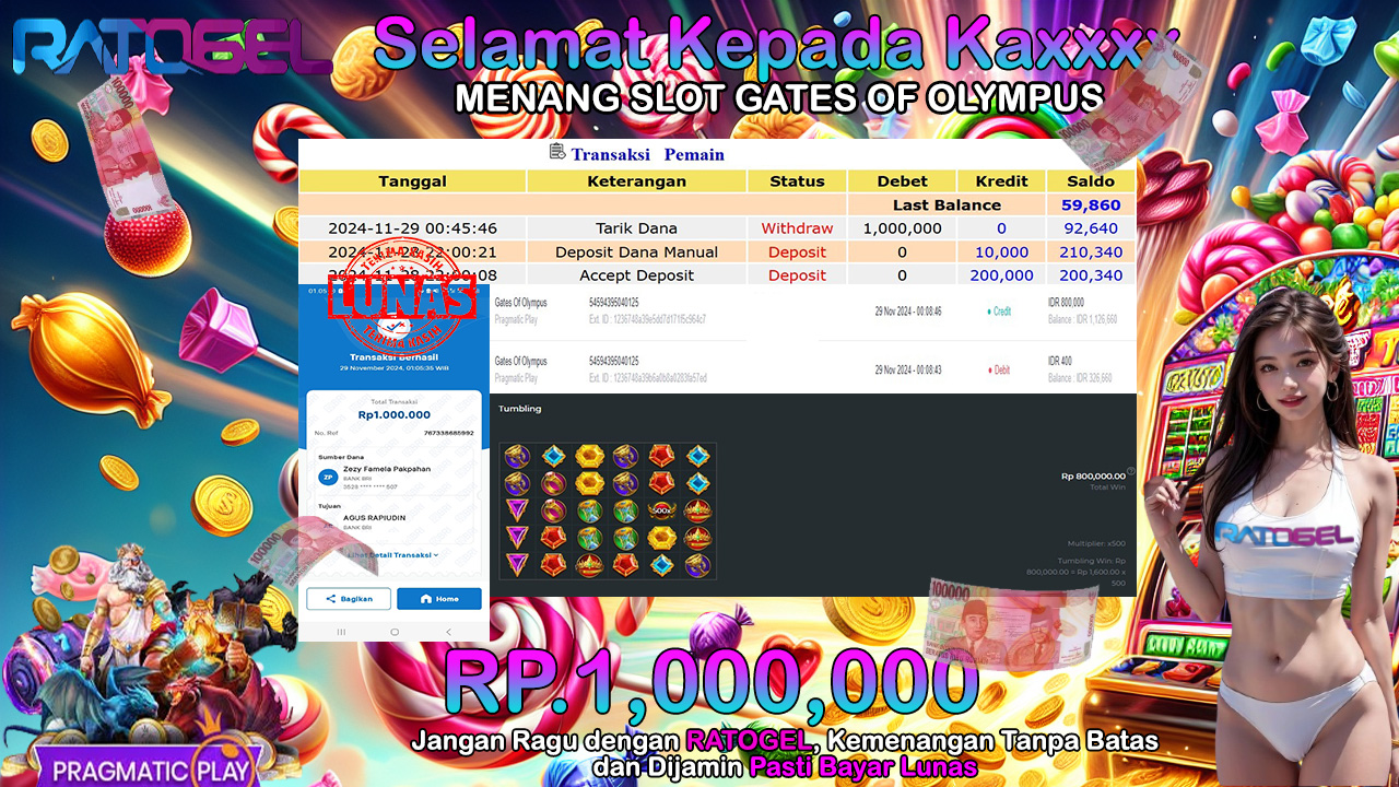 BUKTI JACKPOT SLOT GATES OF OLYMPUS TERPERCAYA DI INDONESIA TGL 29-11-2024