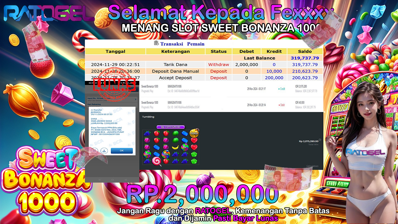 BUKTI JACKPOT SLOT SWEET BONANZA 1000 TERPERCAYA DI INDONESIA TGL 29-11-2024