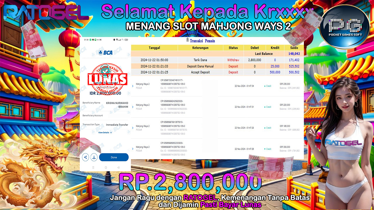 BUKTI JACKPOT SLOT MAHJONG WAYS 2 TERPERCAYA DI INDONESIA TGL 22-11-2024