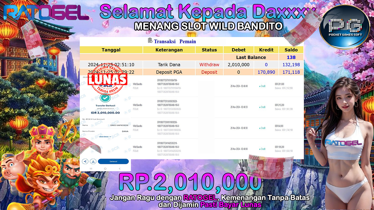 BUKTI JACKPOT SLOT WILD BANDITO TERPERCAYA DI INDONESIA TGL 25-11-2024