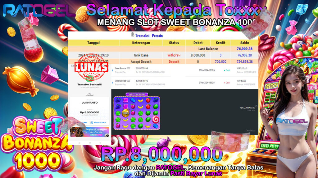 BUKTI JACKPOT SLOT SWEET BONANZA 1000 TERPERCAYA DI INDONESIA TGL 28-11-2024