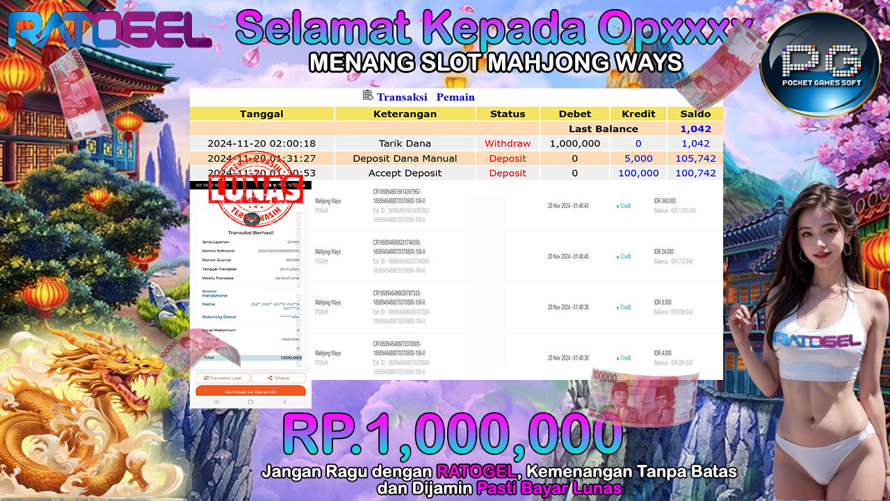 BUKTI JACKPOT SLOT MAHJONG WAYS TERPERCAYA DI INDONESIA TGL 20-11-2024