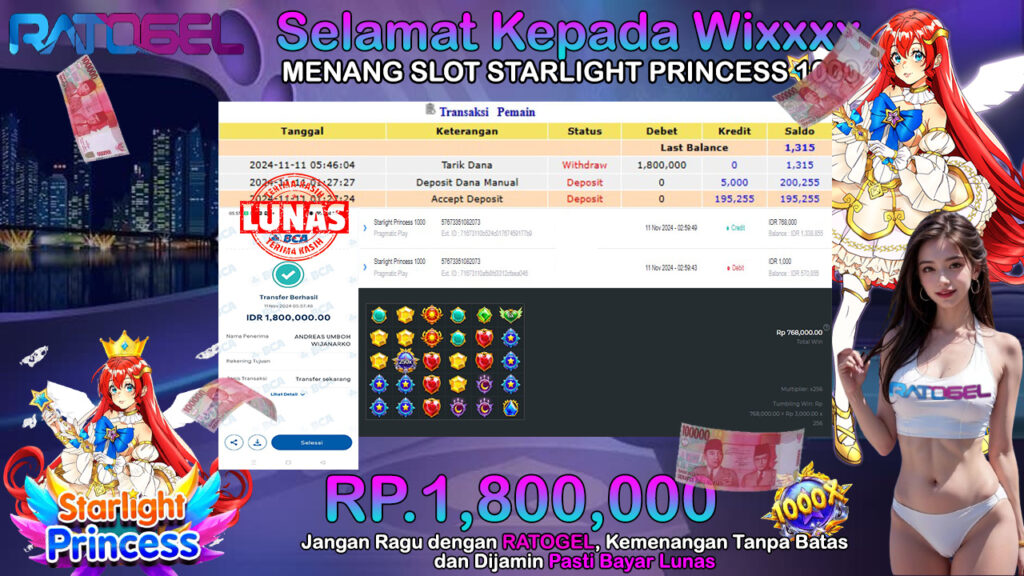 BUKTI JACKPOT SLOT STARLIGHT PRISCESS 1000 TERPERCAYA DI INDONESIA TGL 11-11-2024