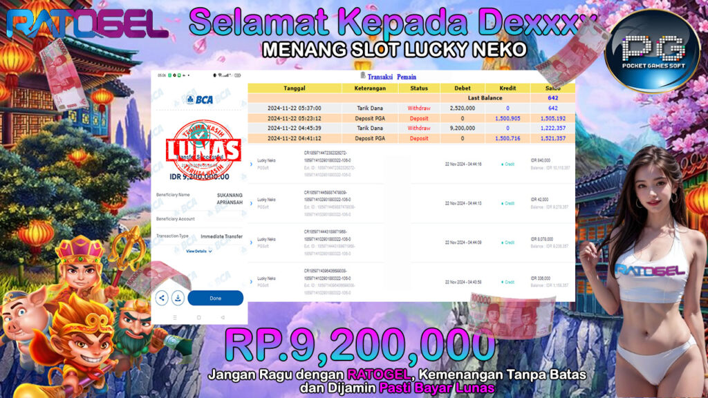 BUKTI JACKPOT SLOT LUCKY NEKO TERPERCAYA DI INDONESIA TGL 22-11-2024