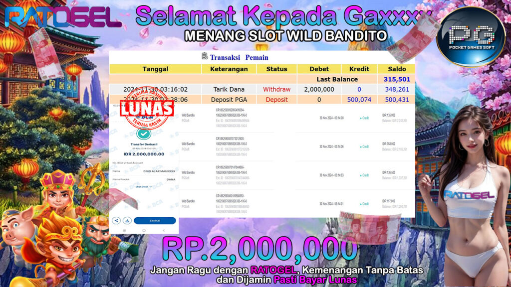 BUKTI JACKPOT SLOT WILD BANDITO TERPERCAYA DI INDONESIA TGL 30-11-2024